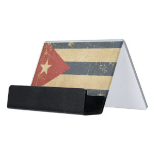 Cuban Aged Flat Flag Desk Business Card Holder
