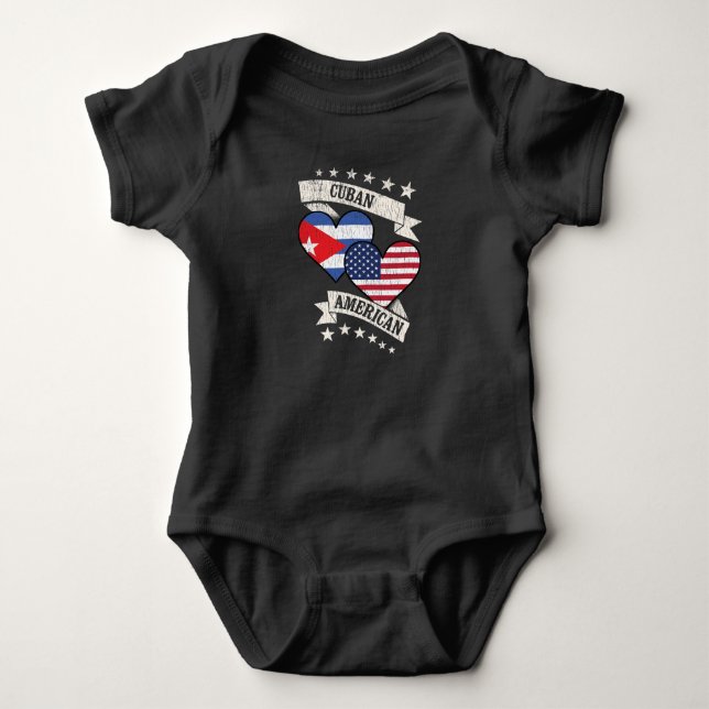 Cuban American Heart Flags Cuba America Baby Bodysuit (Front)