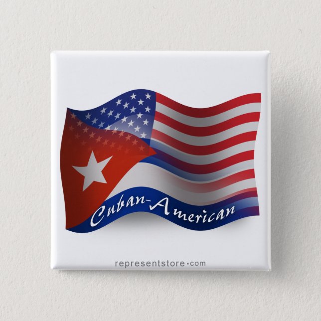 Cuban-American Waving Flag Button (Front)