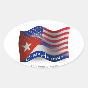 Cuban-American Waving Flag Oval Sticker
