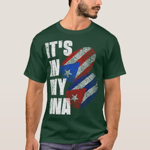 Cuban And Puerto Rican DNA Heritage Mix Flag T_Shirt