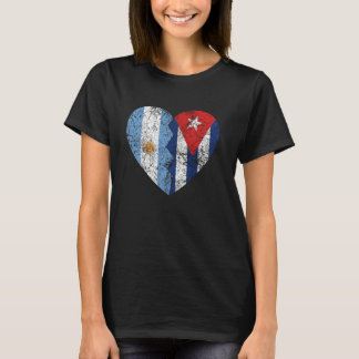 Cuban Argentinian Flag Heart  Argentina Cuba Flag  T-Shirt
