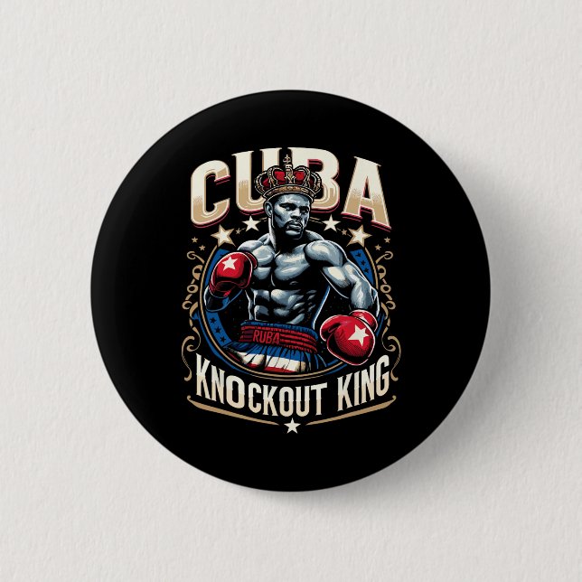 Cuban Boxing Knockout King Cuba Crown  Button (Front)