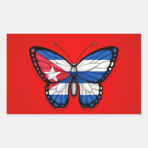 Cuban Butterfly Flag on Red Rectangular Sticker
