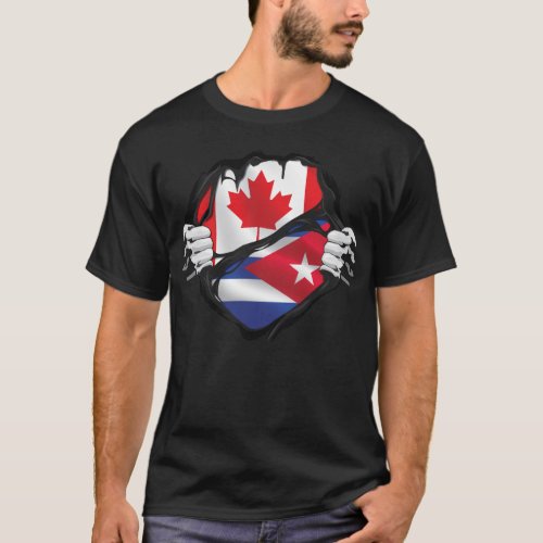 Cuban Canadian Hands Ripped Roots Flag T_Shirt
