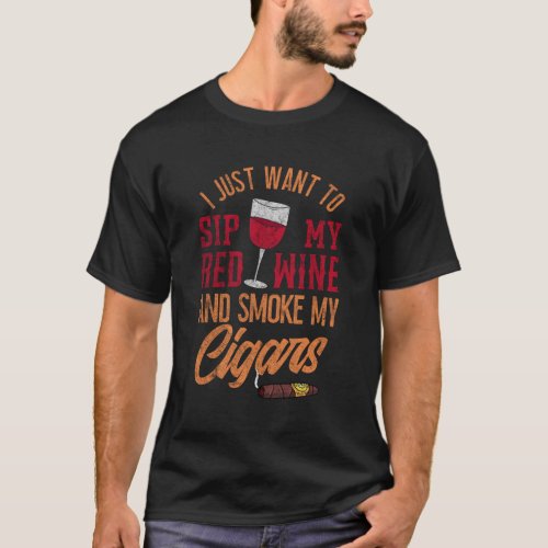 Cuban Cigar Wine Fan I Red Wine Vino Smoking Cigar T_Shirt