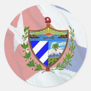 Cuban Coat of Arms on Cuban Flag Classic Round Sticker