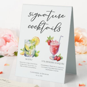 Cuban Cocktails Mojito Strawberry Daiquiri Menu Table Tent