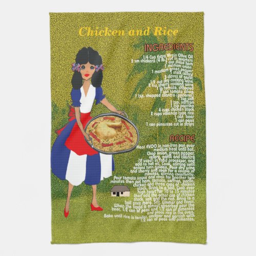 Cuban Cuisine Recipe Kitchen Towel_Chicken  Rice Towel
