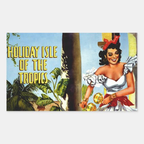 Cuban Dancer Vintage Travel Rectangular Sticker