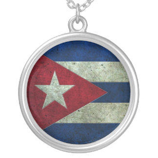 Cuban Flag Aged Steel Effect Silver Plated Necklace