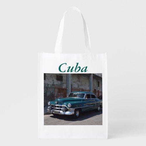 Cuban Flag Cuba Old Car Grocery Bag