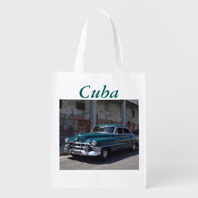 Cuban Flag Cuba Old Car Grocery Bag (Front)