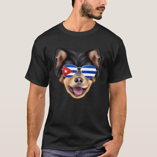 Cuban Flag Finnish Lapphund Dog Cuba Pocket T-Shirt (Front)