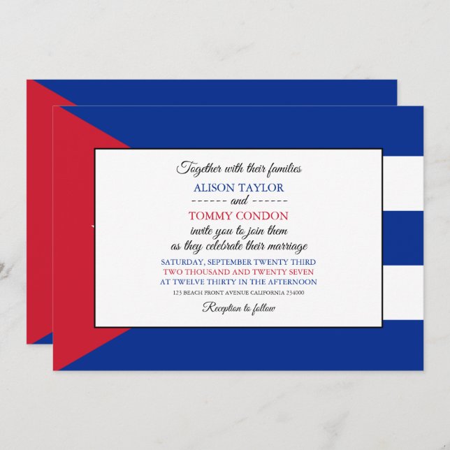 Cuban Flag, Flag of Cuba Wedding Invitation (Front/Back)
