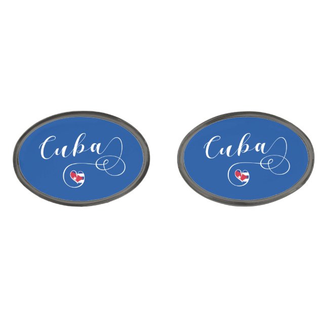 Cuban Flag Heart, I Love Cuba Cufflinks (Front)