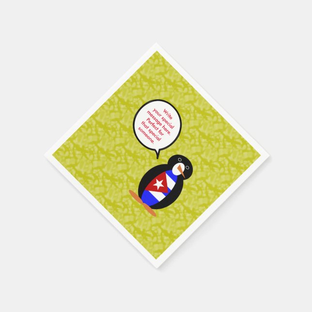 Cuban Flag Holiday Ms. Penguin Talking Napkins (Corner)