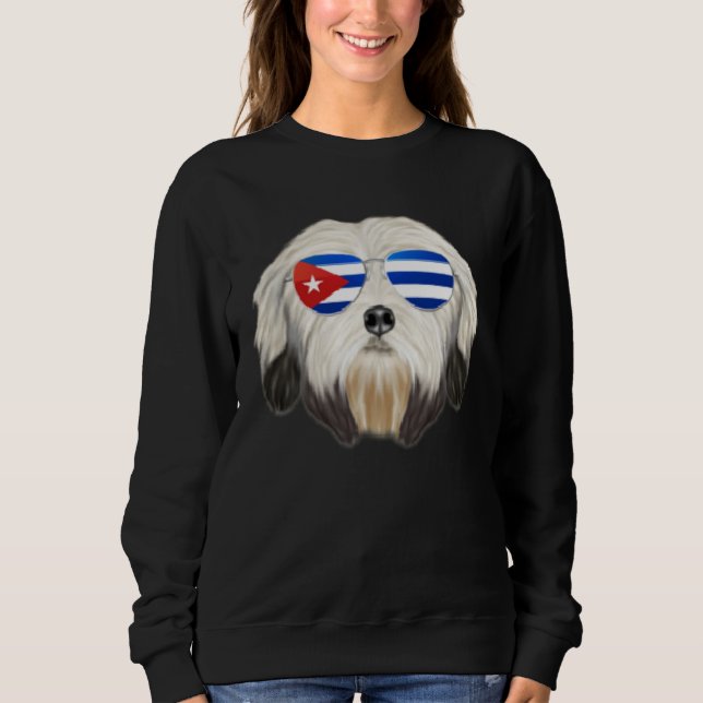 Cuban Flag Lowchen Dog Cuba Pocket Sweatshirt (Front)