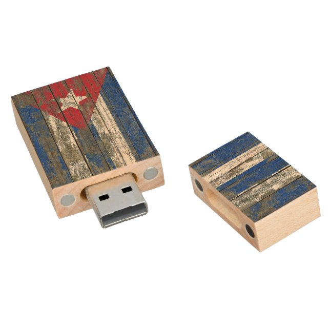 Cuban Flag on Rough Wood Boards Effect Flash Drive (Angled)
