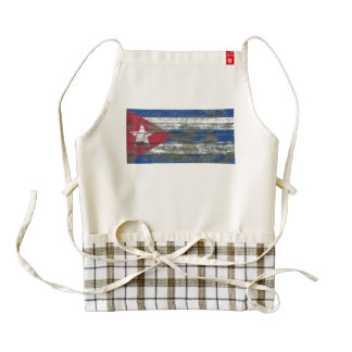 Cuban Flag on Rough Wood Boards Effect Zazzle HEART Apron