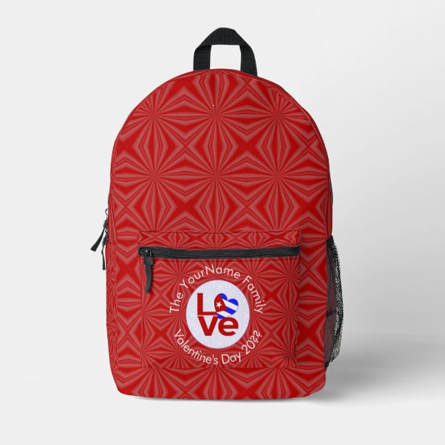 Cuban Flag Red LOVE Personalized  Printed Backpack (Front)