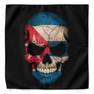 Cuban Flag Skull on Black Bandana