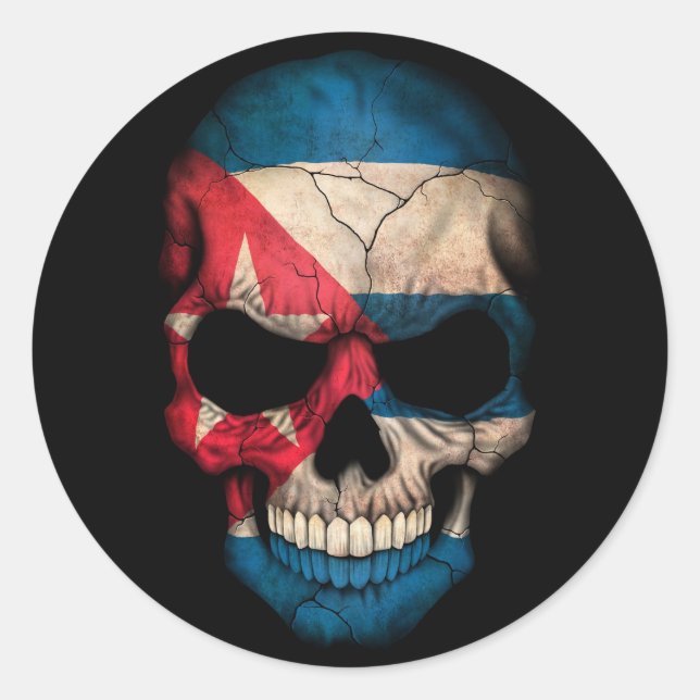 Cuban Flag Skull on Black Classic Round Sticker (Front)