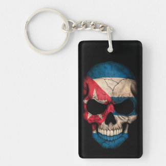Cuban Flag Skull on Black Keychain