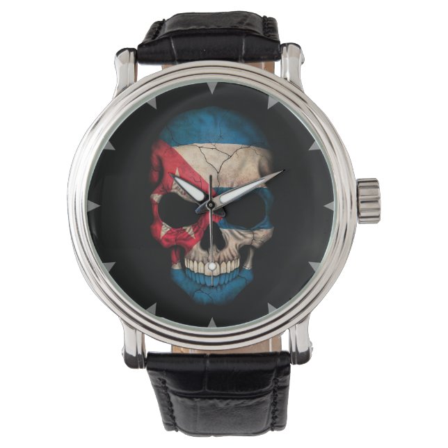 Cuban Flag Skull on Black Watch (Front)