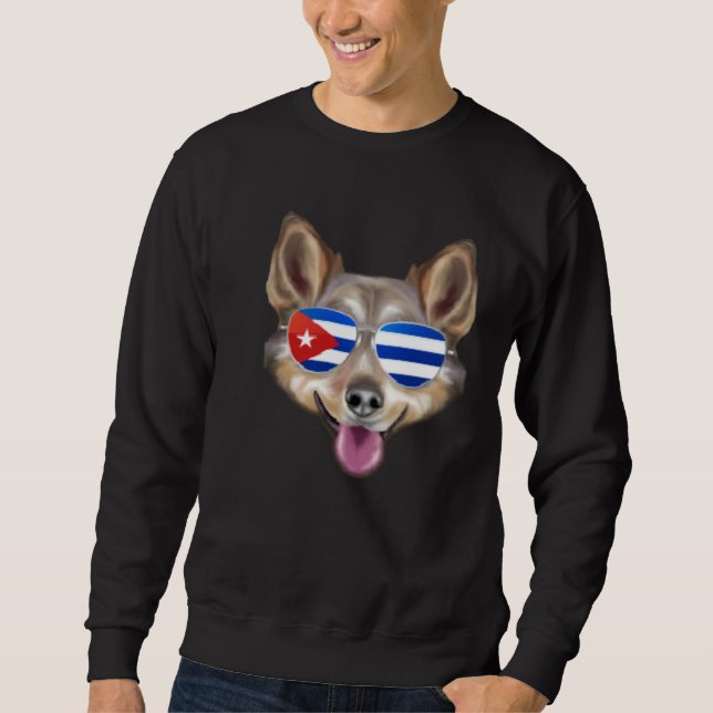 Cuban Flag Swedish Vallhund Dog Cuba Pocket Sweatshirt (Front)