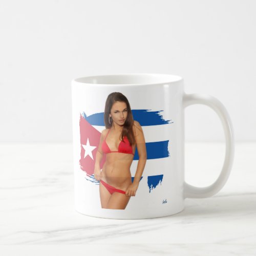 Cuban flag with pin_up bikini girl design coffee mug