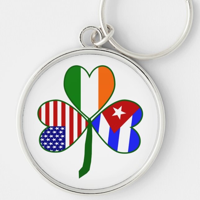 Cuban Irish American Flag Shamrock Keychain (Front)