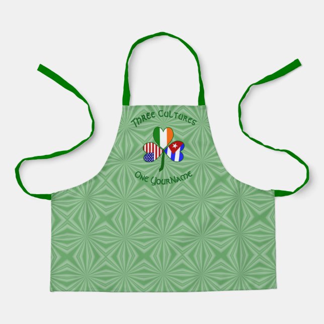 Cuban Irish American Flags Shamrock Personalized  Apron (Front)