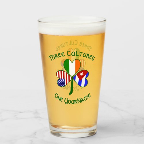 Cuban Irish American Flags Shamrock Personalized  Glass