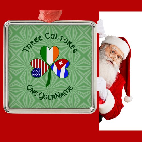 Cuban Irish American Flags Shamrock Your Name Metal Ornament