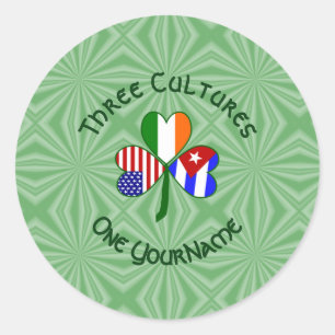 Cuban Irish USA Flags Shamrock Personalized Classic Round Sticker