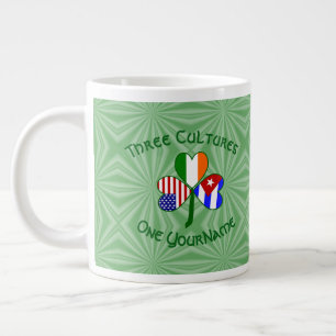 Cuban Irish USA Flags Shamrock Personalized Giant Coffee Mug