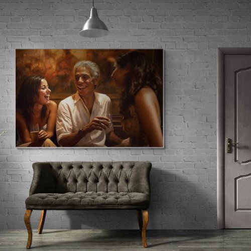 Cuban Man Drinking with Younger Women Painting Poster