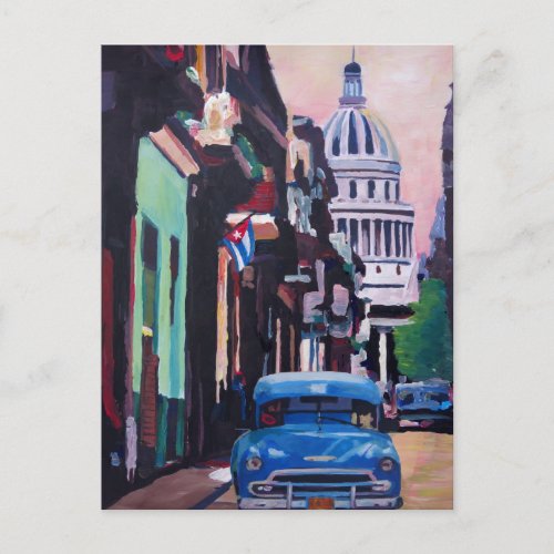 Cuban Oldtimer Street Scene in Havana Cuba Postcard