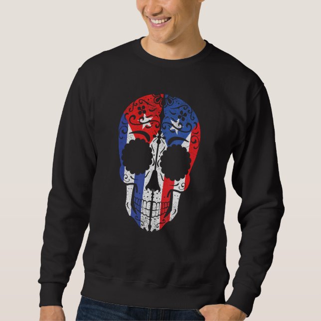Cuban Puerto Rican Sugar Skull Cuba Puerto Rico Fl Sweatshirt (Front)