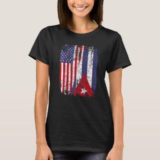 Cuban Roots Half American Flag Cuba Flag T-Shirt