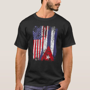 Cuban Roots Half American Flag Cuba Flag T-Shirt