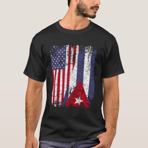 Cuban Roots Half American Flag Cuba Flag T_Shirt