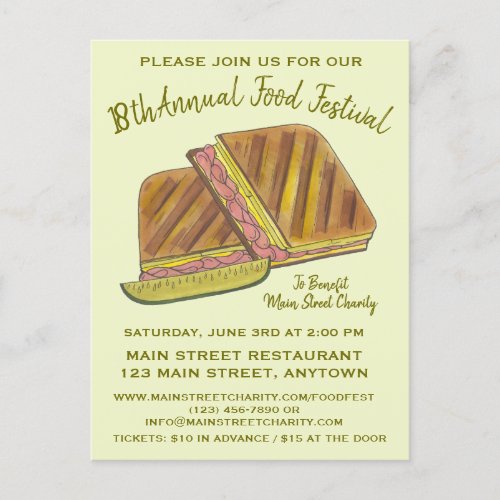 Cuban Sandwich Ham Pork Swiss Cheese Food Festival Announcement Postcard