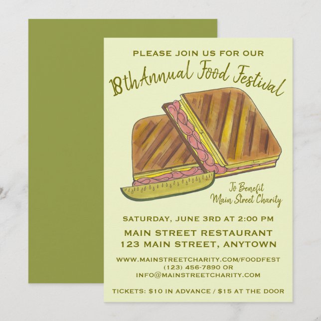 Cuban Sandwich Ham Pork Swiss Cheese Food Festival Invitation (Front/Back)