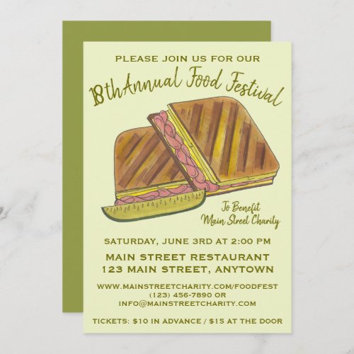 Cuban Sandwich Ham Pork Swiss Cheese Food Festival Invitation