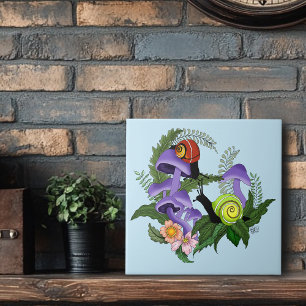 Cuban Snails Purple Mushrooms Ceramic Tile