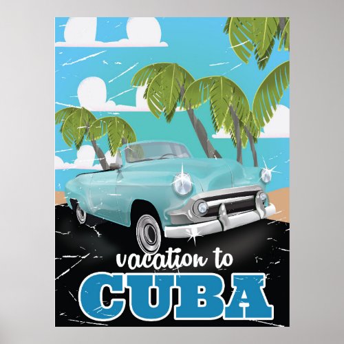 Cuban vintage car travel poster