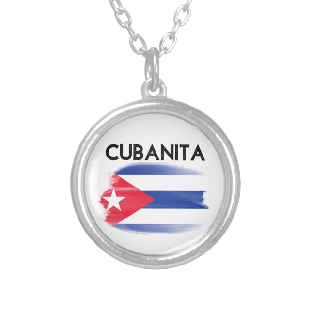 Cubanita Cuban Girl Flag    Silver Plated Necklace (Front)