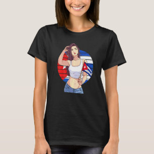 Cubanita Girl Cuba Flag Hispanic Cuban Pride T-Shirt